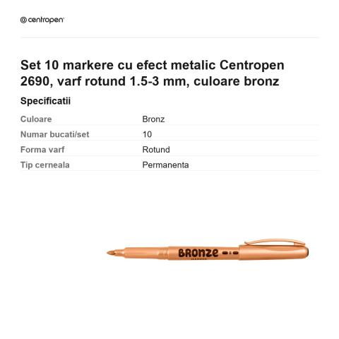 Set 10 markere cu efect metalic Centropen 2690, varf rotund 1.5-3 mm, culoare bronz [2]