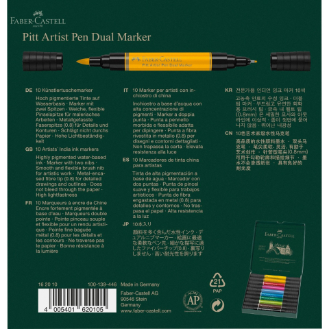 Set 10 markere duale Faber-Castell Pitt Artist Pen, varf pensula si liner 0.8, pentru desen si ilustratie [4]