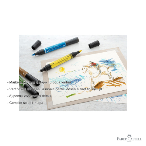 Set 10 markere duale Faber-Castell Pitt Artist Pen, varf pensula si liner 0.8, pentru desen si ilustratie [1]