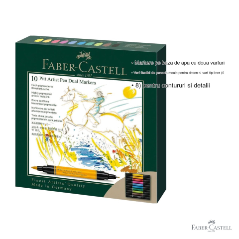 Set 10 markere duale Faber-Castell Pitt Artist Pen, varf pensula si liner 0.8, pentru desen si ilustratie [2]
