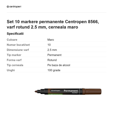 Set 10 markere permanente Centropen 8566, varf rotund 2.5 mm, cerneala maro [2]