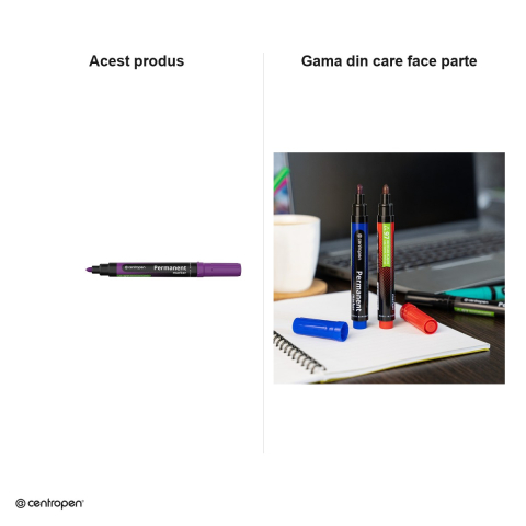 Set 10 markere permanente Centropen 8566, varf rotund 2.5 mm, cerneala violet [6]