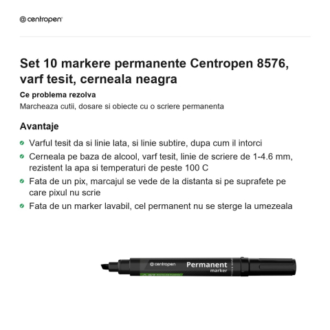Set 10 markere permanente Centropen 8576, varf tesit, cerneala neagra [1]