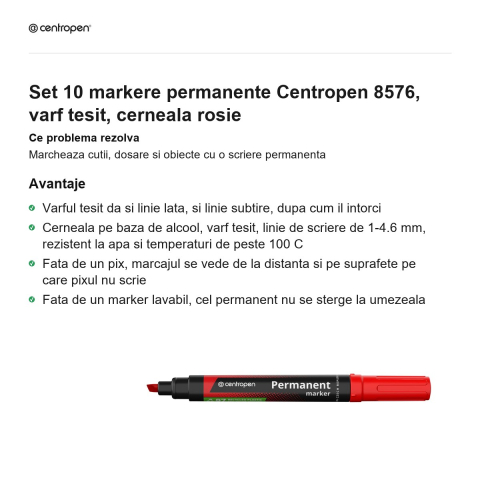 Set 10 markere permanente Centropen 8576, varf tesit, cerneala rosie [1]