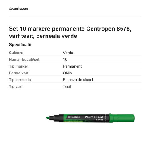 Set 10 markere permanente Centropen 8576, varf tesit, cerneala verde [2]