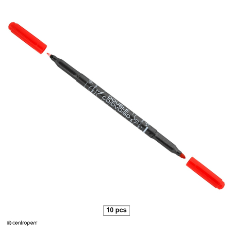 Marker permanent - Set 10 markere permanente pentru CD/DVD Centropen 3616, 2 varfuri, de 0.6 mm si 2.5 mm, cerneala rosie