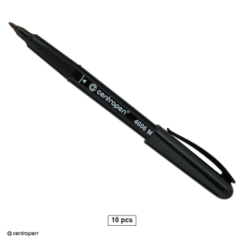 Marker permanent - Set 10 markere permanente pentru CD/DVD Centropen 4606M, varf rotund 1 mm, cerneala neagra