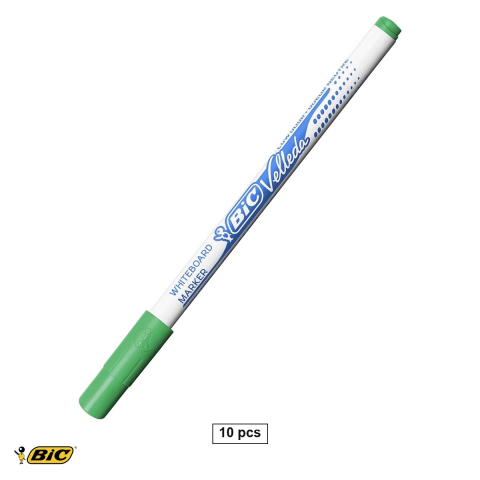 Birotica papetarie - Set 10 markere whiteboard Bic Velleda 1721, varf fin 1.0mm, cerneala verde pe baza de alcool, pentru table albe