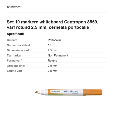 Set 10 markere whiteboard Centropen 8559, varf rotund 2.5 mm, cerneala portocalie [2]