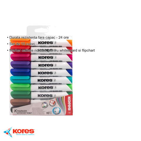 Set 10 markere whiteboard Kores, varf 3mm Easy Flow, culori vii, pentru whiteboard si flipchart [2]