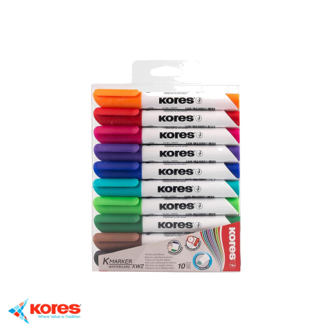 Instrumente de scris - Set 10 markere whiteboard Kores, varf 3mm Easy Flow, culori vii, pentru whiteboard si flipchart