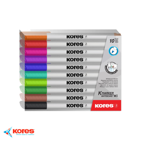 Instrumente de scris - Set 10 markere whiteboard slim Kores, culori intense, scriere lina pentru table albe