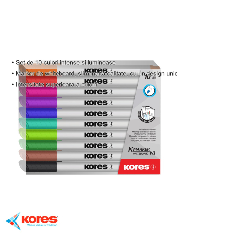 Set 10 markere whiteboard slim Kores, culori intense, scriere lina pentru table albe [2]