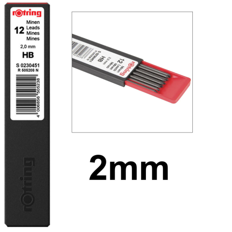 Set 10 mine creion 2.0mm HB cu Rezistenta Exceptionala la Rupere, pentru Scriere si Marcaje Vizibile, in Etui Protector Rotring [1]