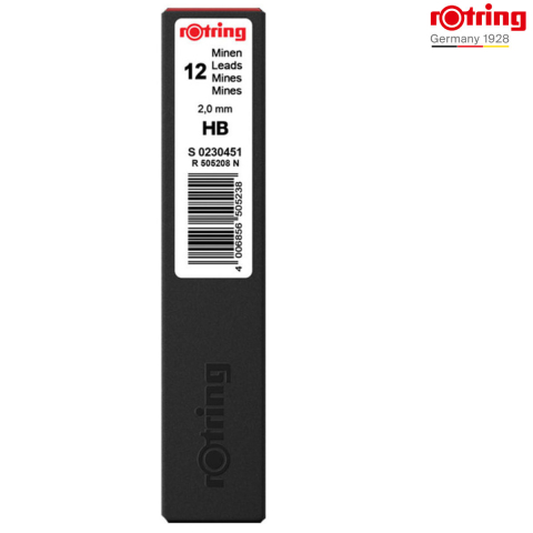 Birotica papetarie - Set 10 mine creion 2.0mm HB cu Rezistenta Exceptionala la Rupere, pentru Scriere si Marcaje Vizibile, in Etui Protector Rotring