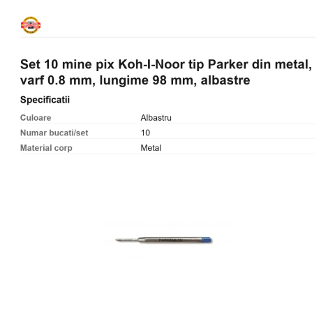 Set 10 mine pix Koh-I-Noor tip Parker din metal, varf 0.8 mm, lungime 98 mm, albastre [2]