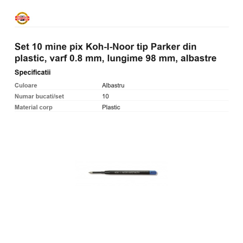 Set 10 mine pix Koh-I-Noor tip Parker din plastic, varf 0.8 mm, lungime 98 mm, albastre [2]