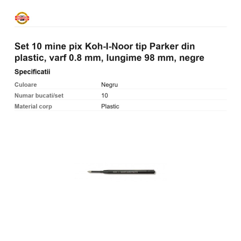 Set 10 mine pix Koh-I-Noor tip Parker din plastic, varf 0.8 mm, lungime 98 mm, negre [2]