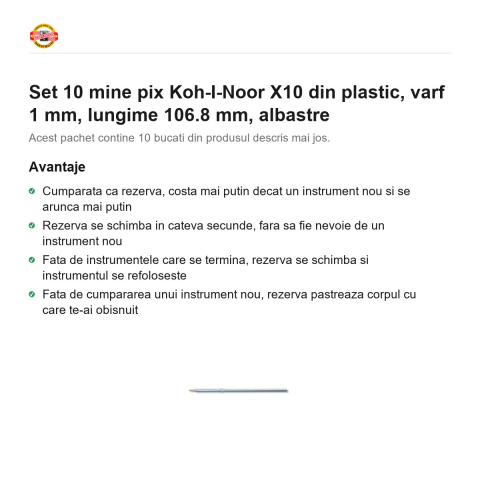 Set 10 mine pix Koh-I-Noor X10 din plastic, varf 1 mm, lungime 106.8 mm, albastre [1]