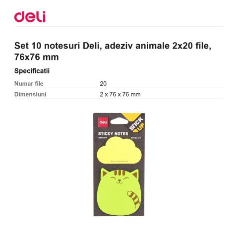 Set 10 notesuri Deli, adeziv animale 2x20 file, 76x76 mm [2]
