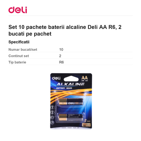 Set 10 pachete baterii alcaline Deli AA R6, 2 bucati pe pachet [2]