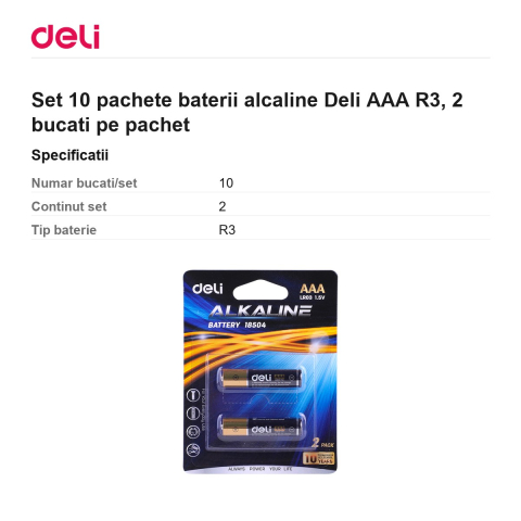Set 10 pachete baterii alcaline Deli AAA R3, 2 bucati pe pachet [2]