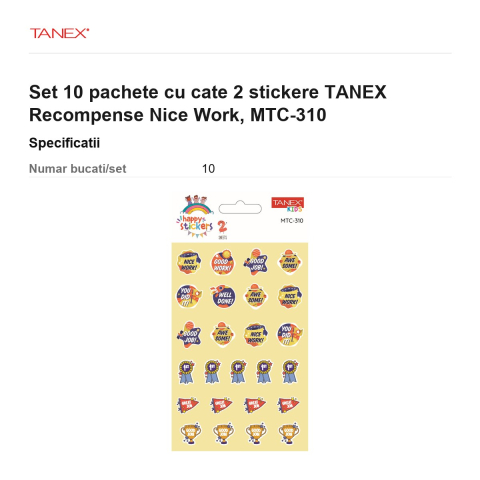 Set 10 pachete cu cate 2 stickere TANEX Recompense Nice Work, MTC-310 [2]