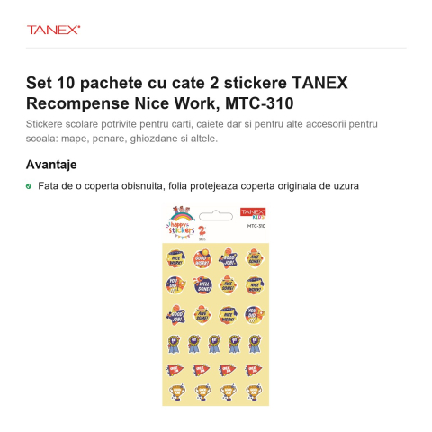 Set 10 pachete cu cate 2 stickere TANEX Recompense Nice Work, MTC-310 [1]