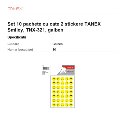 Set 10 pachete cu cate 2 stickere TANEX Smiley, TNX-321, galben [2]