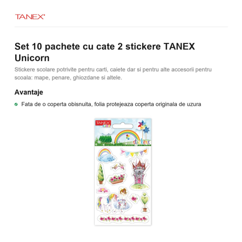 Set 10 pachete cu cate 2 stickere TANEX Unicorn [1]