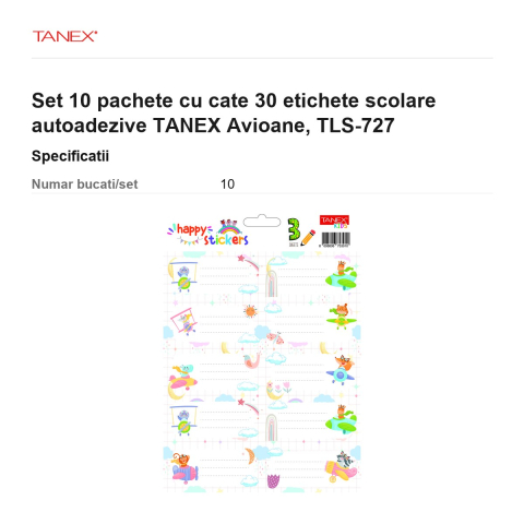 Set 10 pachete cu cate 30 etichete scolare autoadezive TANEX Avioane, TLS-727 [2]
