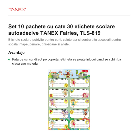 Set 10 pachete cu cate 30 etichete scolare autoadezive TANEX Fairies, TLS-819 [1]
