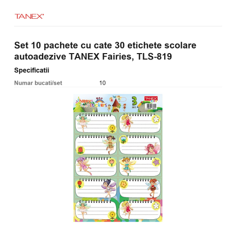 Set 10 pachete cu cate 30 etichete scolare autoadezive TANEX Fairies, TLS-819 [2]