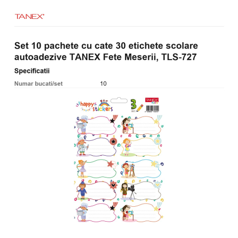 Set 10 pachete cu cate 30 etichete scolare autoadezive TANEX Fete Meserii, TLS-727 [2]