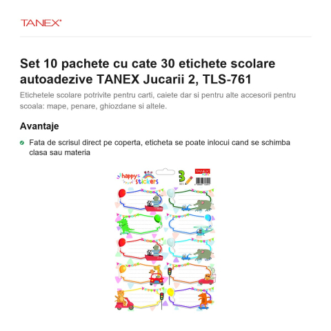 Set 10 pachete cu cate 30 etichete scolare autoadezive TANEX Jucarii 2, TLS-761 [1]
