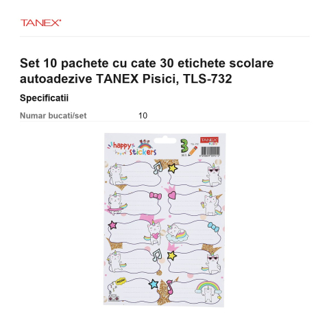 Set 10 pachete cu cate 30 etichete scolare autoadezive TANEX Pisici, TLS-732 [2]