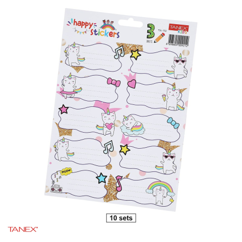 Birotica papetarie - Set 10 pachete cu cate 30 etichete scolare autoadezive TANEX Pisici, TLS-732