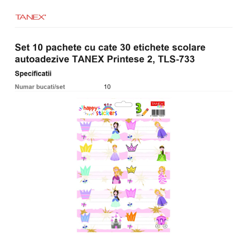 Set 10 pachete cu cate 30 etichete scolare autoadezive TANEX Printese 2, TLS-733 [2]
