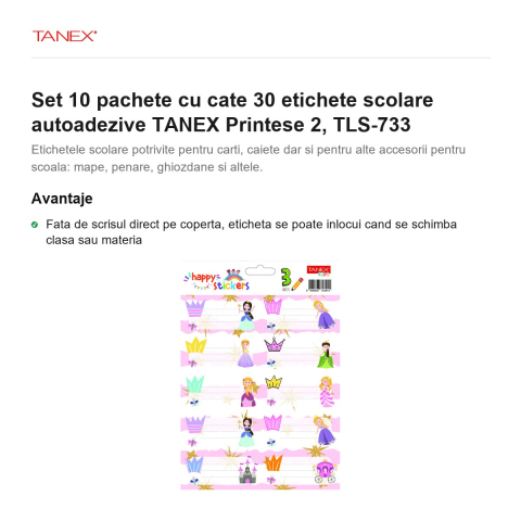 Set 10 pachete cu cate 30 etichete scolare autoadezive TANEX Printese 2, TLS-733 [1]