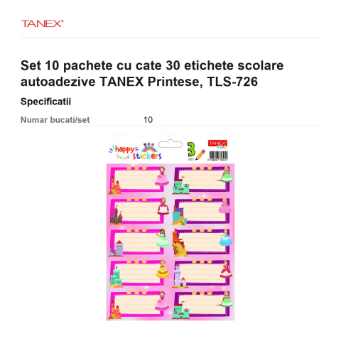 Set 10 pachete cu cate 30 etichete scolare autoadezive TANEX Printese, TLS-726 [2]