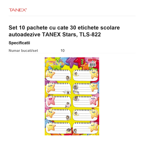 Set 10 pachete cu cate 30 etichete scolare autoadezive TANEX Stars, TLS-822 [2]