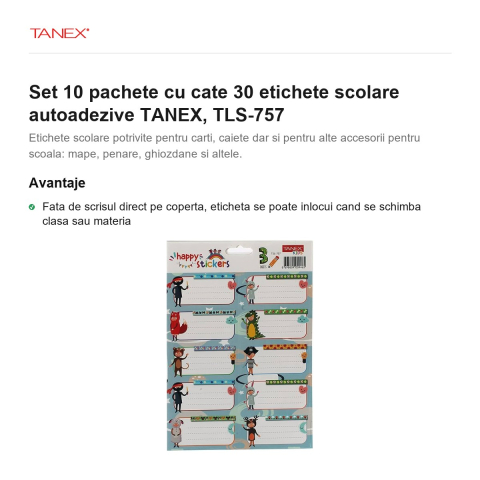 Set 10 pachete cu cate 30 etichete scolare autoadezive TANEX, TLS-757 [1]