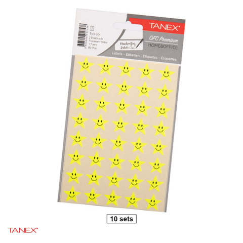 Hartie - Set 10 pachete cu cate 80 stickere TANEX Smiley Stars, TNX-304, galben