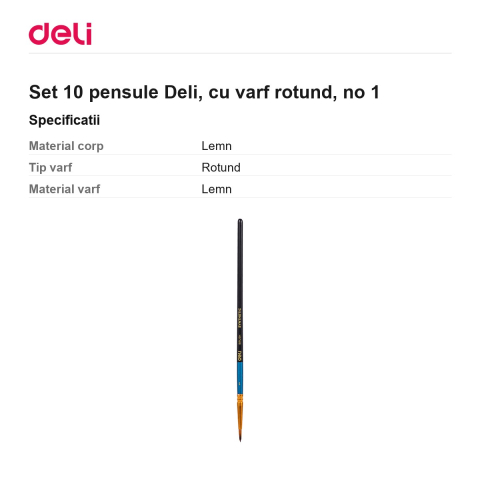 Set 10 pensule Deli, cu varf rotund, no 1 [2]