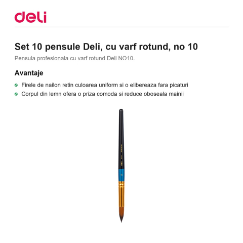 Set 10 pensule Deli, cu varf rotund, no 10 [1]