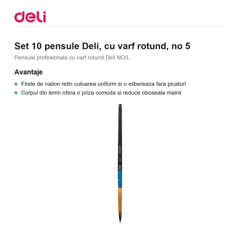 Set 10 pensule Deli, cu varf rotund, no 5 [1]