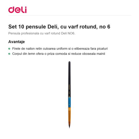 Set 10 pensule Deli, cu varf rotund, no 6 [1]