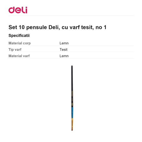 Set 10 pensule Deli, cu varf tesit, no 1 [2]