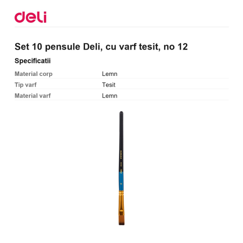 Set 10 pensule Deli, cu varf tesit, no 12 [2]