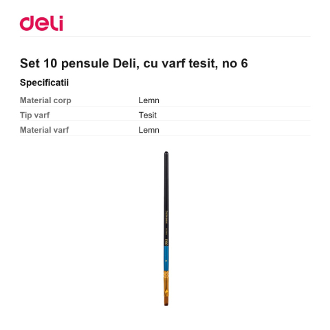 Set 10 pensule Deli, cu varf tesit, no 6 [2]
